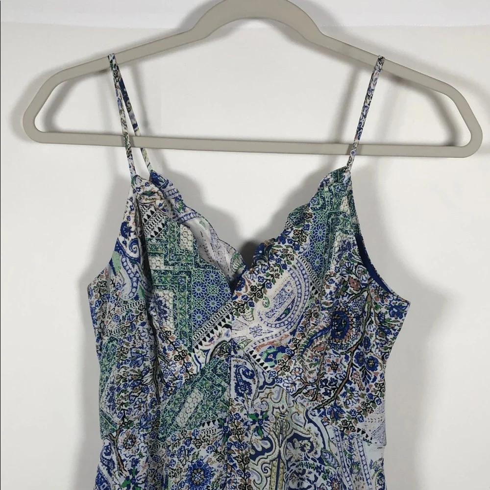 Alya‎ Paisley Babydoll Asymmetrical Hem Maxi Dress in Blue and Green